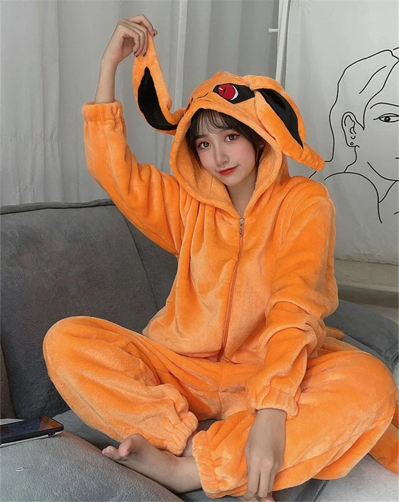 Naruto Kurama Nine Tails Kigurumi Onesie Anime Cosplay Fleece Pajamas Jumpsuit 3