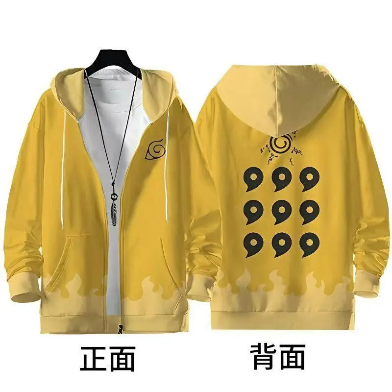Anime Naruto 4th Hokage Minato Namikaze Zip-Up Hoodie – Flame Print Streetwear Jacket for Men & Women 6
