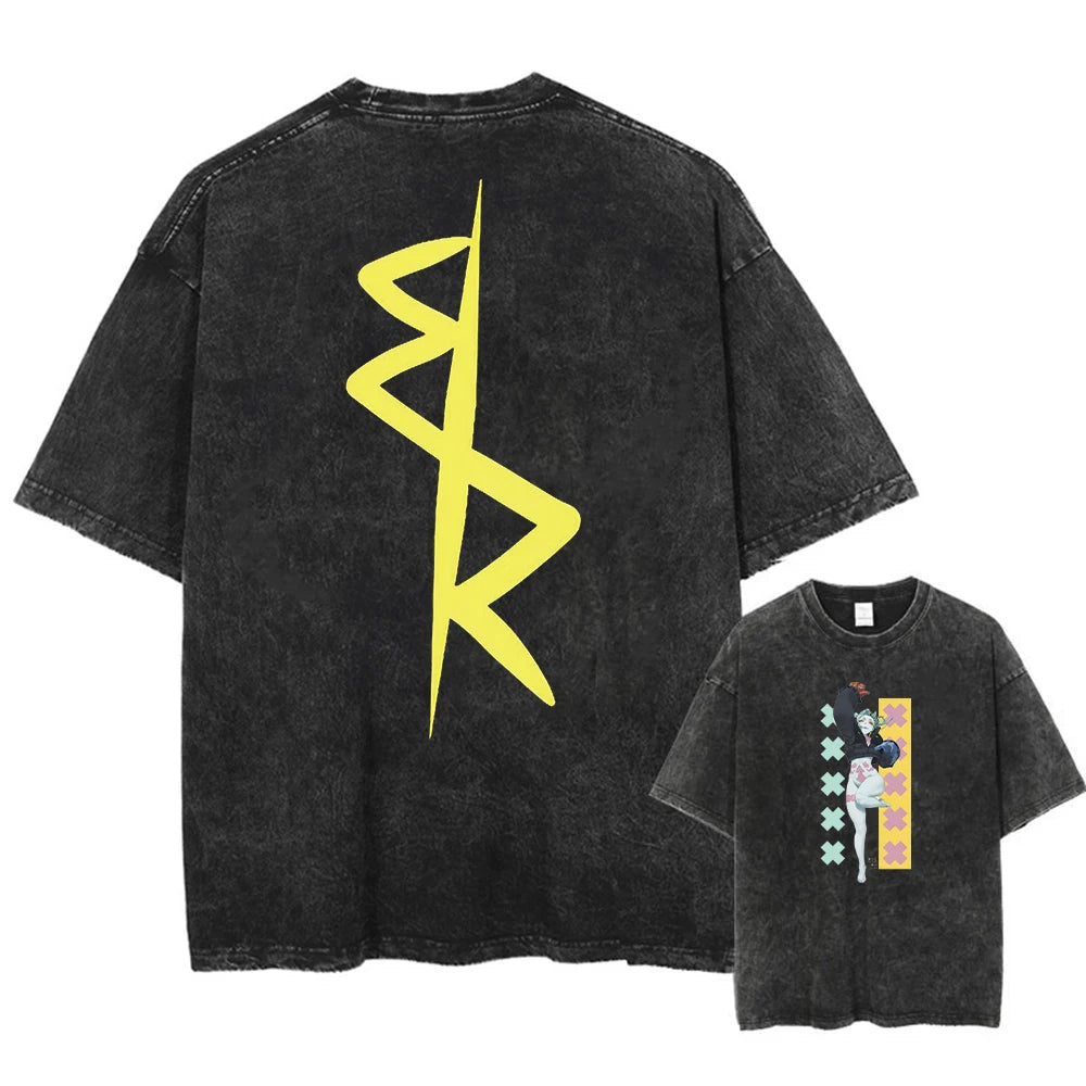 Cyberpunk Acid Anime Tee – Vintage Washed Streetwear Unisex T-Shirt