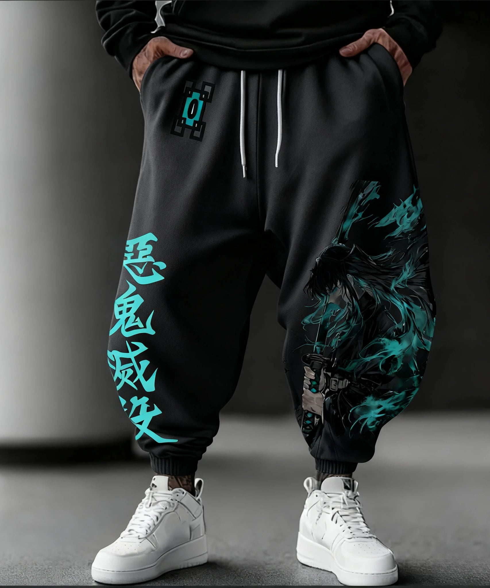 Demon Slayer Anime Autumn/Winter Sports Pants NewTokitou Muichirou Hand Drawn Printed Men's Loose Casual Fashion Tights
