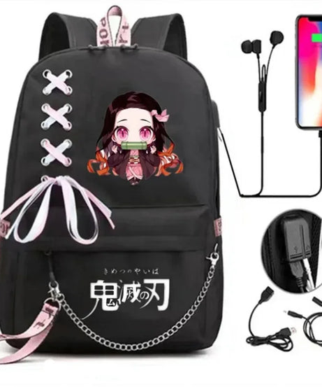 Nezuko Demon Slayer Backpack Anime Cosplay Unisex Students School Bag Bookbag Laptop Travel Rucksack Outdoor Bag