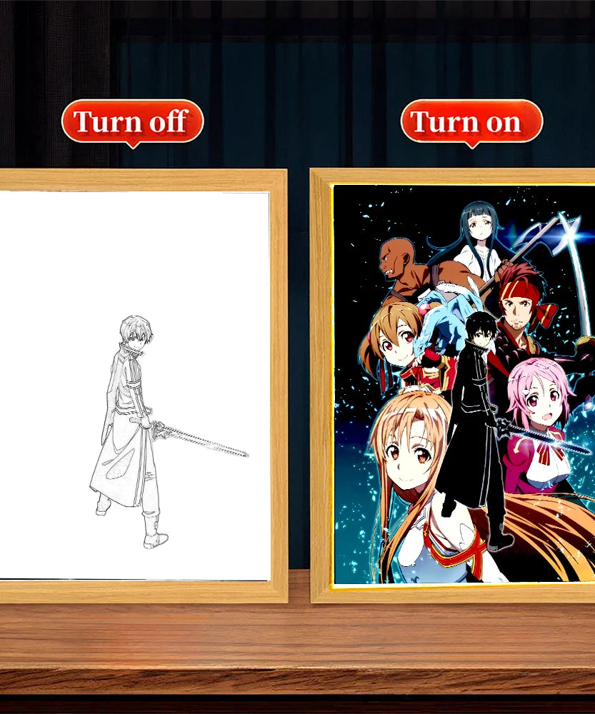 Anime Figure Sword Art Online Light Painting Photo Frame Kirito Figure Led Lamps Home Bedroom Tabe Decor Birthday Gift moon Lamp