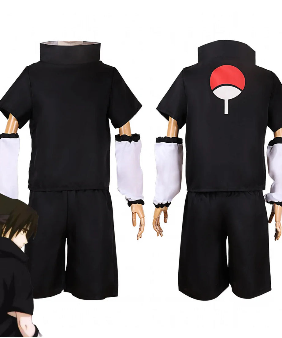 Anime Uchiha Sasuke 2nd Generation Cosplay Costume Summer Black Short Sleeve T-shirt Wig Adult Man Woman Christmas Party Suit