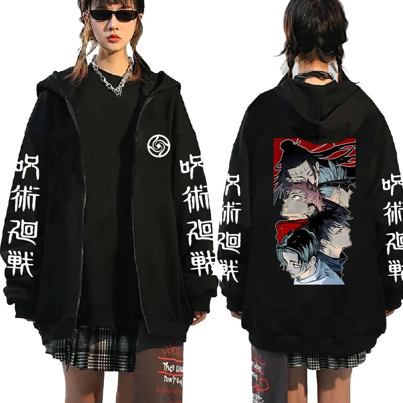 Jujutsu Kaisen Yuji Itadori & Yuta Okkotsu Graphic Zip-Up Hoodie