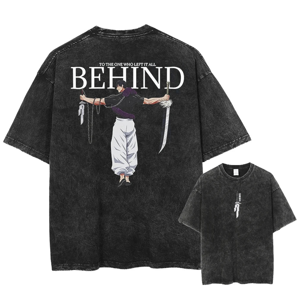 Anime Jujutsu Kaisen Toji Fushiguro Printed T-Shirt – Vintage Washed Graphic Tee 2