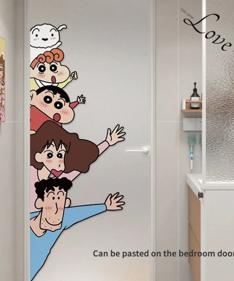 Ins style Crayon Shin chan Wall Stickers Cute and Funny Anime Glass Window Stickers Shop Decoration Door Stickers