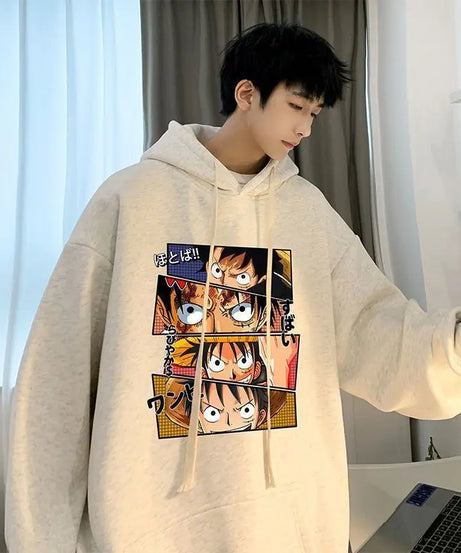 Anime One Piece Monkey D. Luffy Men's Autumn and Winter Printed Hoodie Versatile Hooded Pullover Jacket