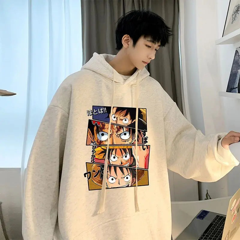 Anime One Piece Monkey D. Luffy Men's Autumn and Winter Printed Hoodie Versatile Hooded Pullover Jacket
