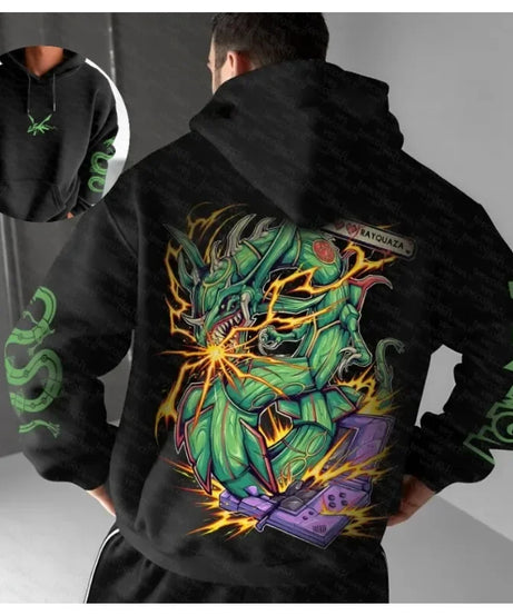 Pokemon Autumn and Winter Handheld Print Hoodie Men's Hand-painted Fashion Trend Loose Casual Jumper
