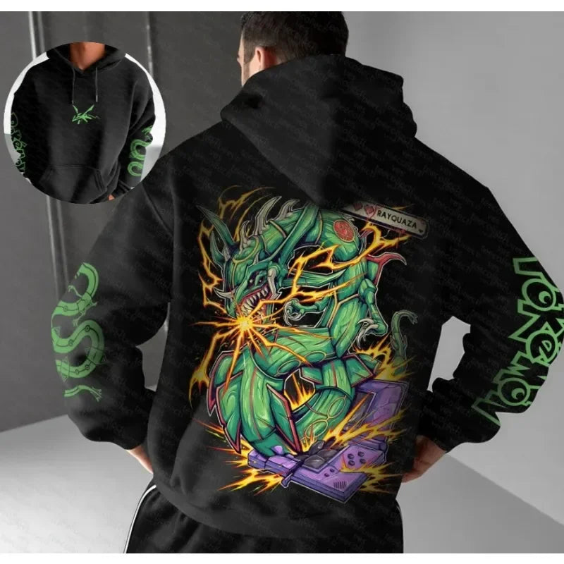 Pokemon Autumn and Winter Handheld Print Hoodie Men's Hand-painted Fashion Trend Loose Casual Jumper