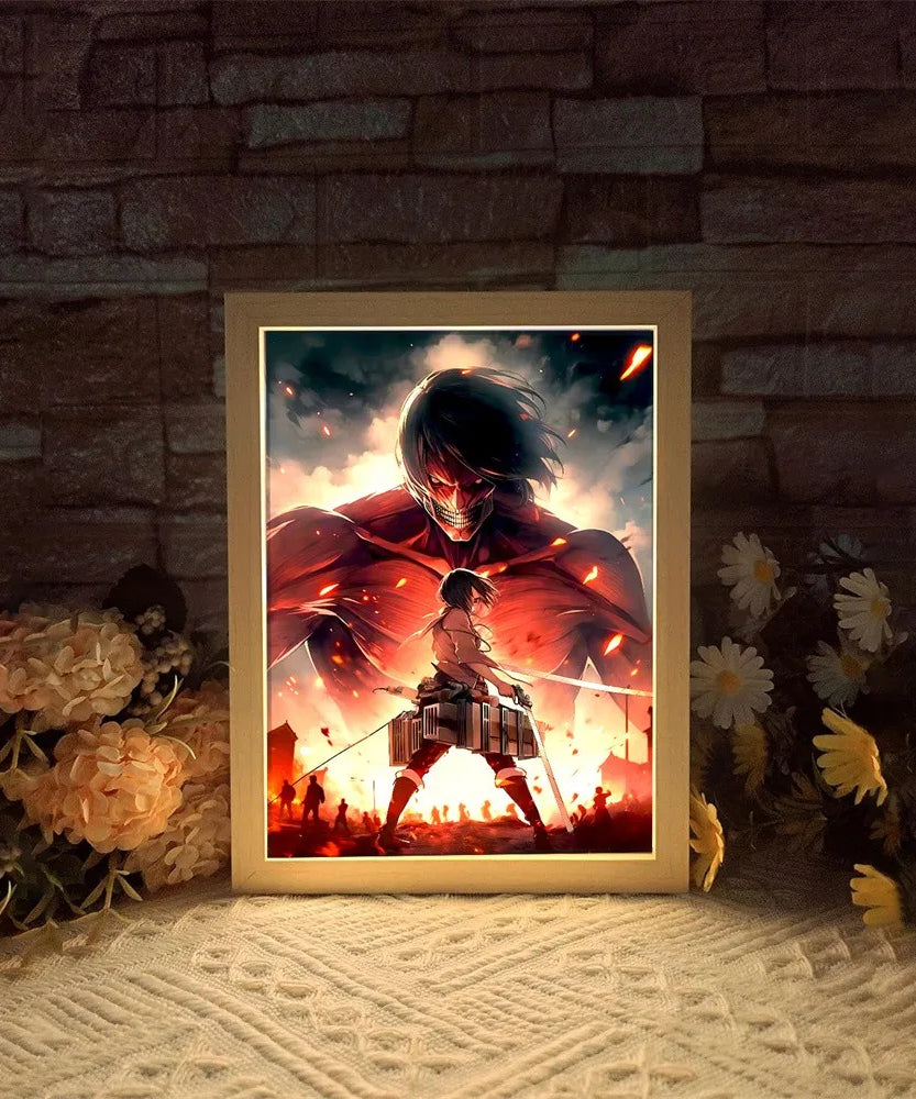 Anime Attack on Titan Night Light Painting Picture Frame Room Decor Home Wall Decorative Art For Bedroom Friends Gifts Moon Lamp