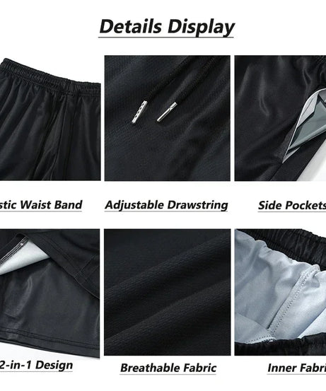 One Piece x Naruto x Dragon Ball 2-in-1 Men’s Gym Shorts – Quick-Dry & Breathable Sportswear