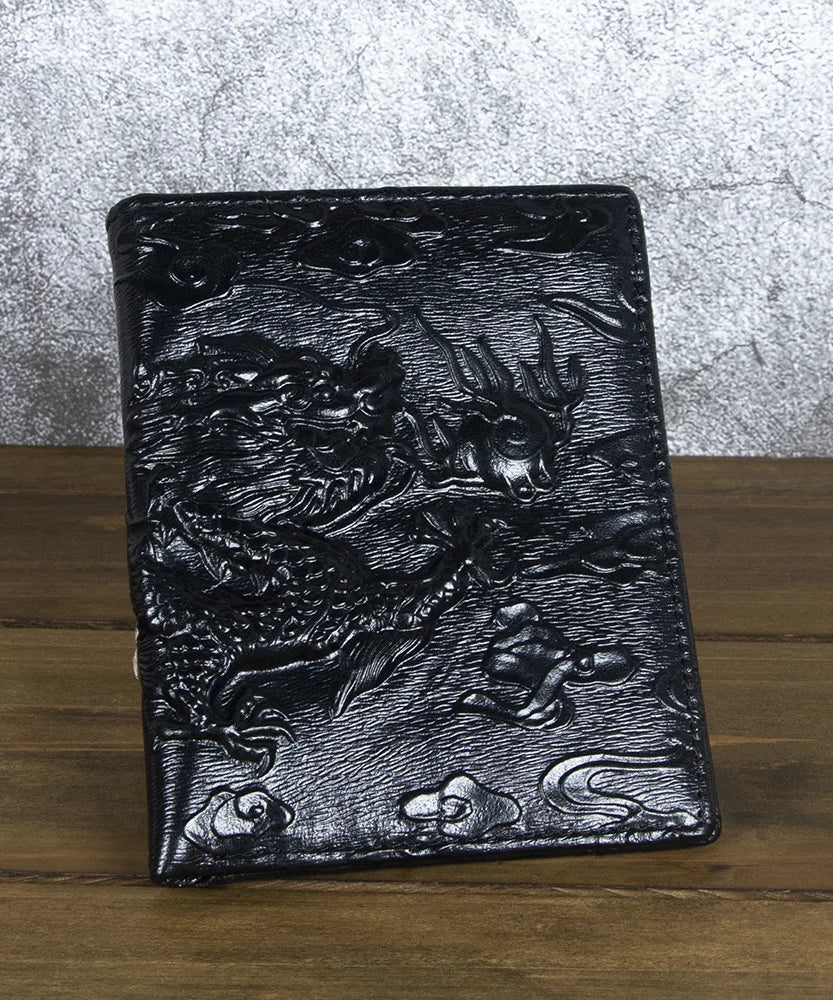 High Quality Genuine Leather Short Wallet 3D Dragon Style Card Wallet Vintage Bifold Small Purse for Man Male Gift Purses