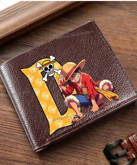 Anime Luffy Men Pu Wallet One Piece Letter A-Z Foldable Short Wallet Man Portable Credit ID Card Holder Male Pocket Coin Purse