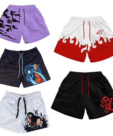 Hot Anime Naruto Workout Gym Shorts for Men Quick Dry Breathable Casual Athletic Shorts with Pockets 5 Inch Summer Running Short