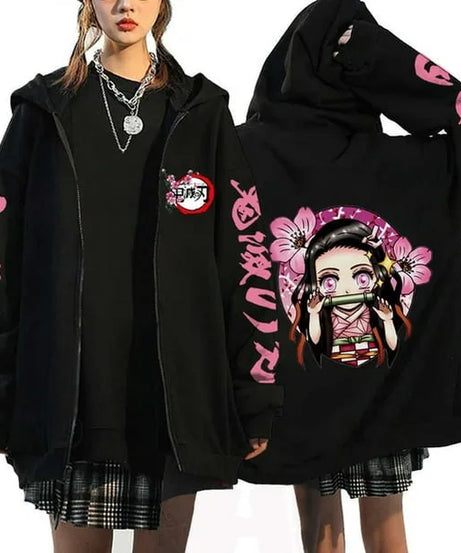 Demon Slayer Zipper Sweatshirts Zip Up Hoodie Anime Hoodies Unisex Hip Hop Streetwear Nezuko Kamado Graphic Y2K Clothes gifts