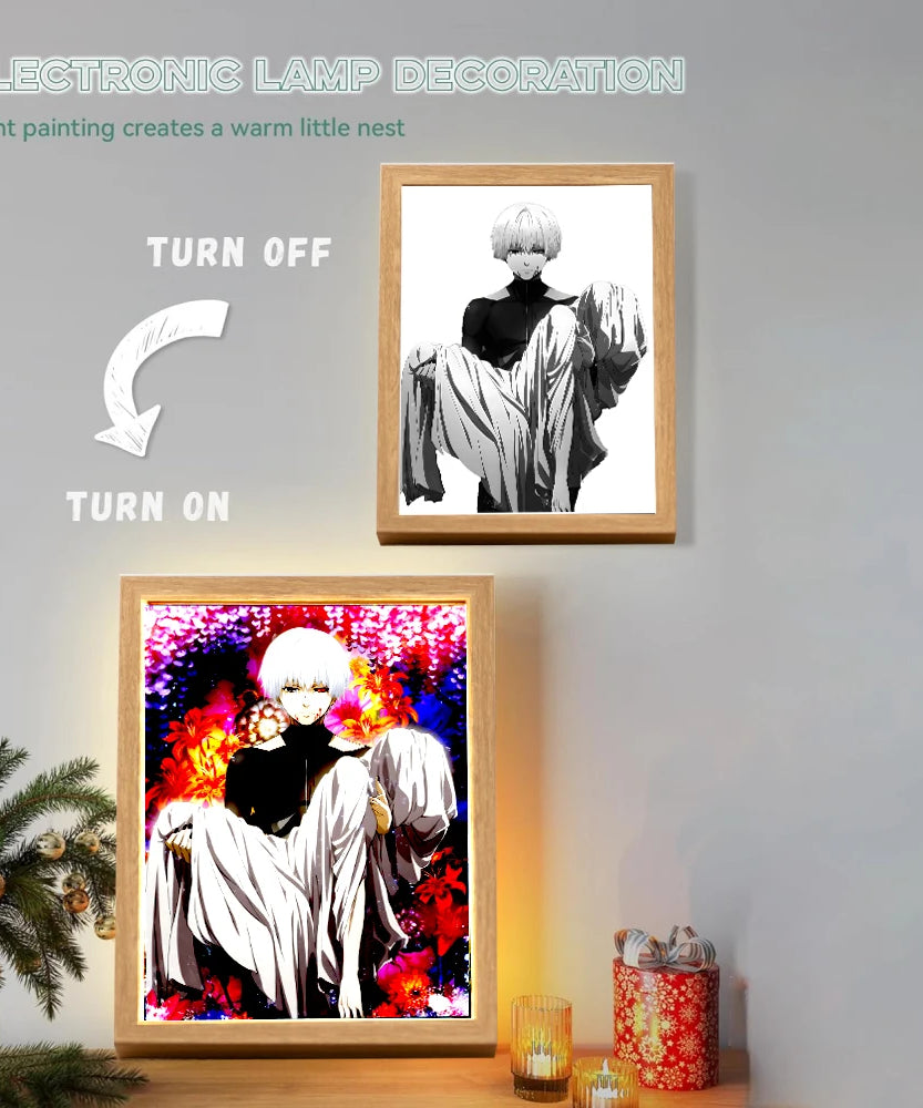 Anime Figure Light Painting Photo Frame Tokyo Ghoul Action Led Lamps Bedroom Room Decor Friends Birthdays Easter Gifts Moon Lamp