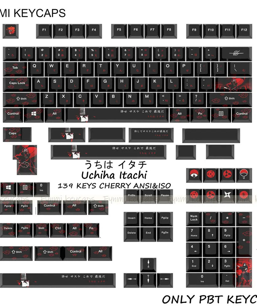 Uchiha Itachi Keycaps Set – 139 Cherry Profile Anime Keycaps for MX Switch (ANSI/ISO)