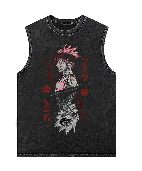 Men's Tank Tops Anime Black Clover Sleeveless Shirt Summer New Women's Oversized Vintage Washed Vest Gym T Shirt Y2k Clothes