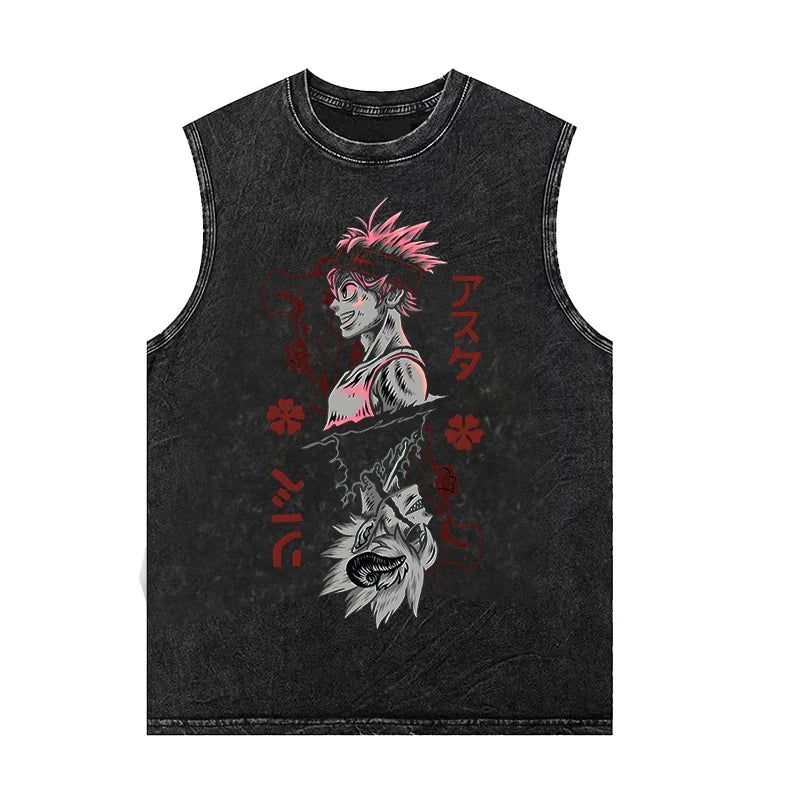 Men's Tank Tops Anime Black Clover Sleeveless Shirt Summer New Women's Oversized Vintage Washed Vest Gym T Shirt Y2k Clothes