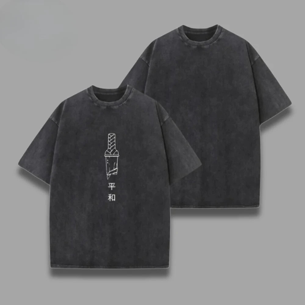 One Piece Skull Short Sleeve Tee Anime Washed Vintage Graphic T-Shirt Man Women Casual Tops Summer Y2k Streetwear
