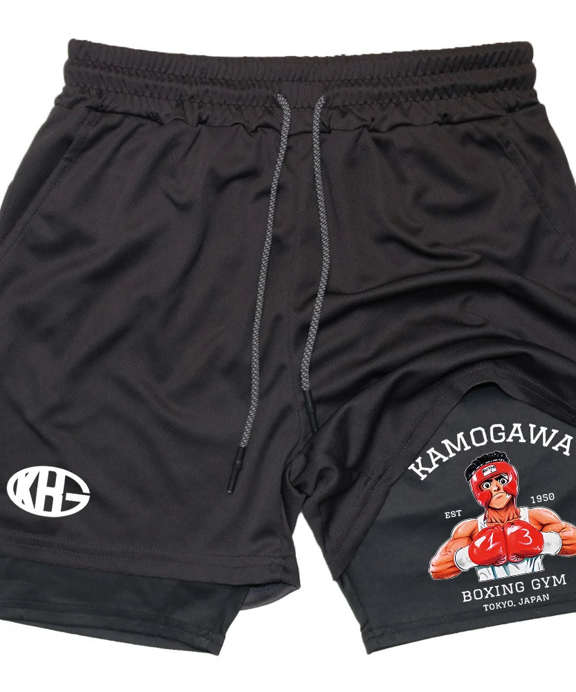 IPPO Boxing Anime Gym Shorts – 2-in-1 Quick-Dry Compression Shorts for Men