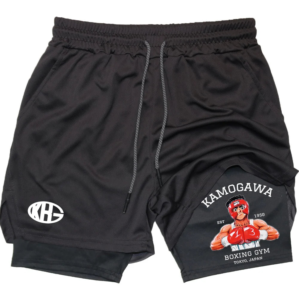IPPO Boxing Anime Gym Shorts – 2-in-1 Quick-Dry Compression Shorts for Men