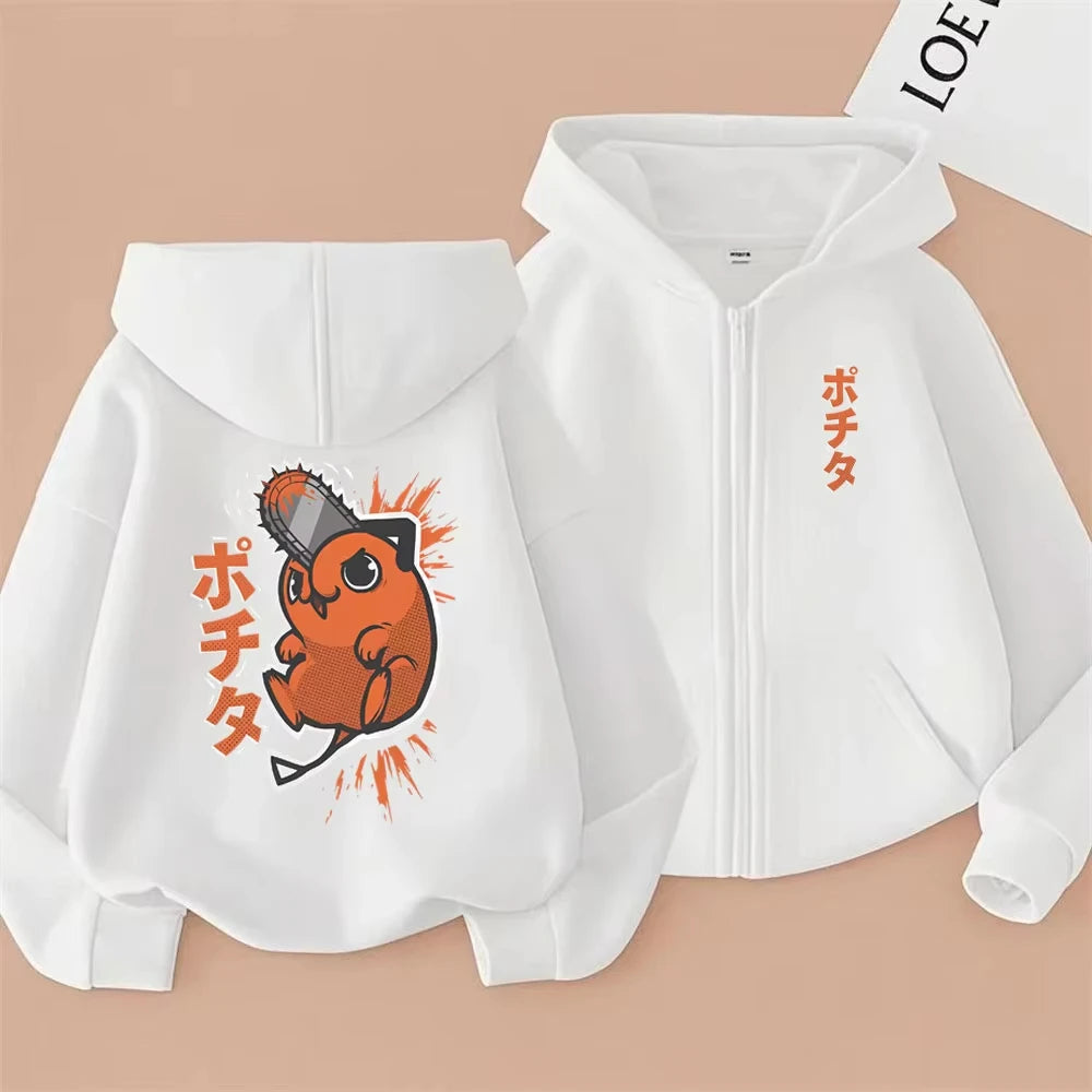 Chainsaw Man Denji & Pochita Graphic Zip-Up Hoodie – Washed Retro Oversized Jacket 5