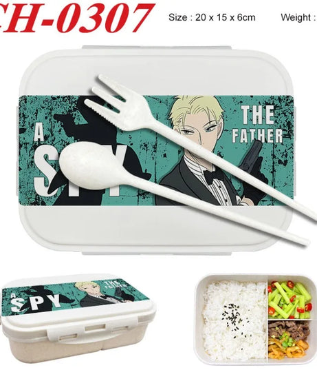 Spy×Family Lunch Box Wheat Straw Partitioned Lunch Box with Insulation, Student Lunch Box, Office Worker with Lid