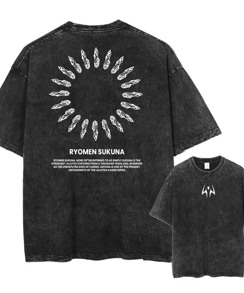 Summer Washed T Shirt Anime Graphic Print Streetwear Vintage Oversized T-Shirt Men Fashion Cotton Top Tee Black Tshirt