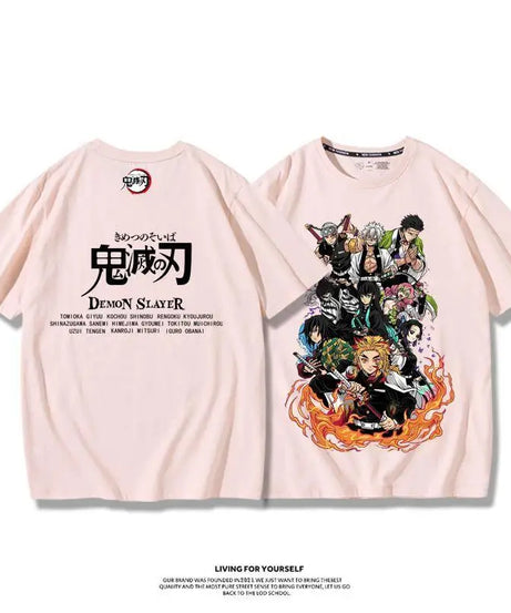 Demon Slayer Anime Tanjirou Nezuko Zenitsu Giyuu Printed Cotton Short Sleeve Summer Men's Outdoor Casual Streetwear Gift