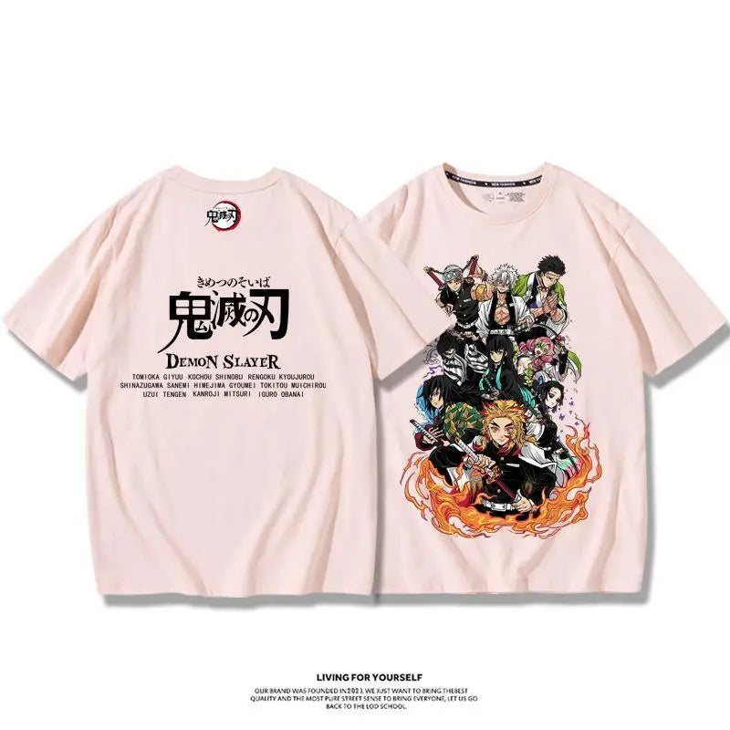 Demon Slayer Anime Tanjirou Nezuko Zenitsu Giyuu Printed Cotton Short Sleeve Summer Men's Outdoor Casual Streetwear Gift
