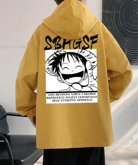 One Piece Monkey D. Luffy Anime Hooded Jacket Spring and Autumn New Men's Short Style Hooded Top Loose Large Coat