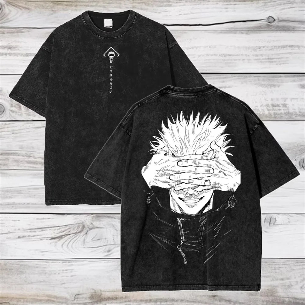 Jujutsu Kaisen Gojo Satoru Washed Cotton T-Shirt – Premium Vintage Anime Tee for Men & Women 3
