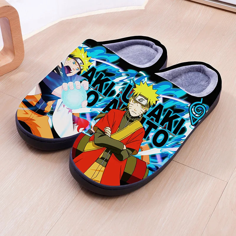 Naruto Anime Winter Plush New Slippers Couple's Indoor Non-slip House Slides Men and Women Toe Wrap Home Cotton Shoes Gift