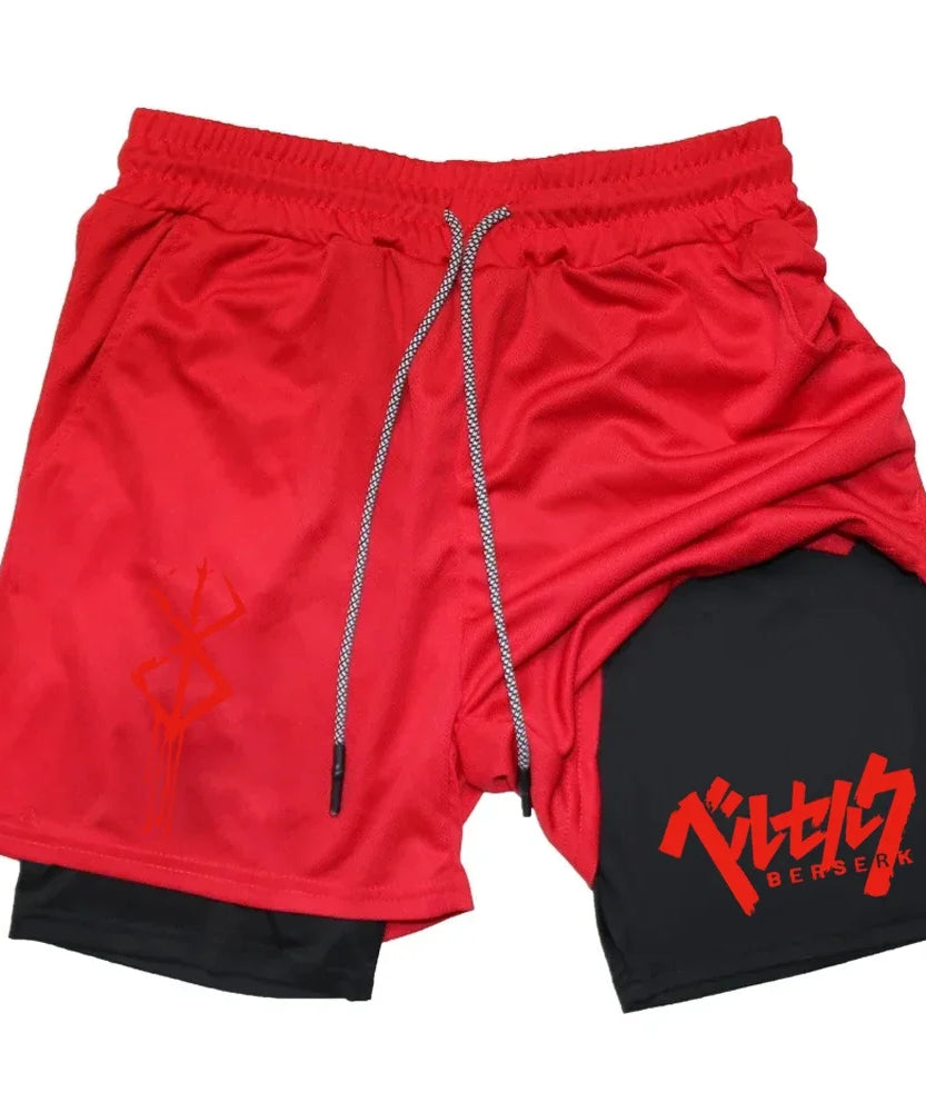 Men's Double Layer 2-in-1 Shorts Summer Compression Letter Print Shorts Running QuickDry Leggings Jogging Gym Fitness Sportswear