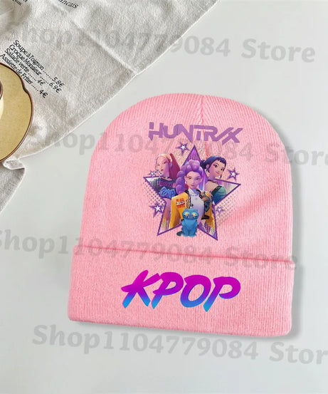 Kpop Demon Hunters Kawaii Knitted Hat for Girls Anime Cute Knit Hats Children Autumn Winter Windproof Warm Hats Gifts