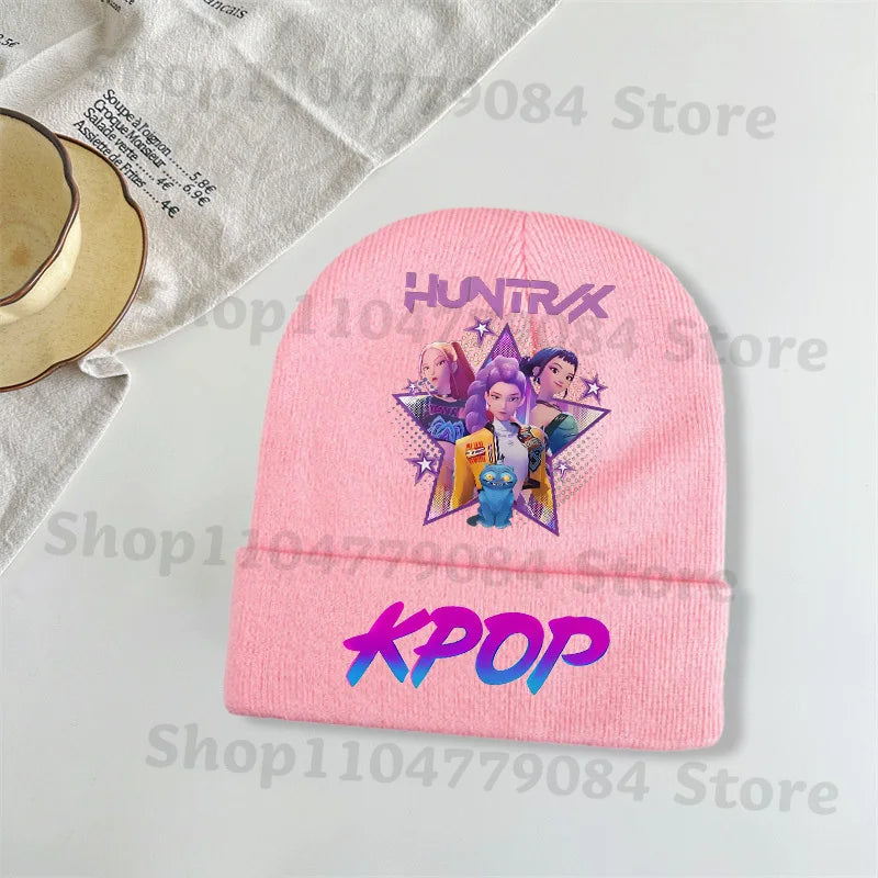 Kpop Demon Hunters Kawaii Knitted Hat for Girls Anime Cute Knit Hats Children Autumn Winter Windproof Warm Hats Gifts
