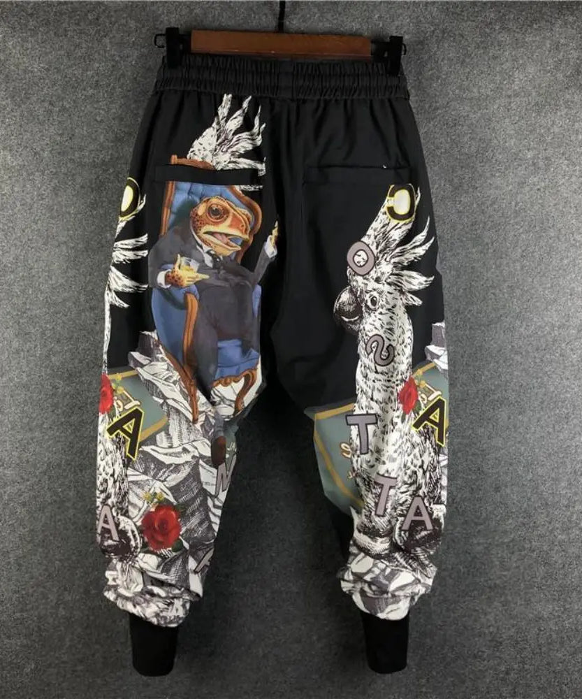 Fashion Men Harem Joggers Patchwork Elastic Drawstring Street Hip Hop Pants Printed Japanese Streetwear Harajuku