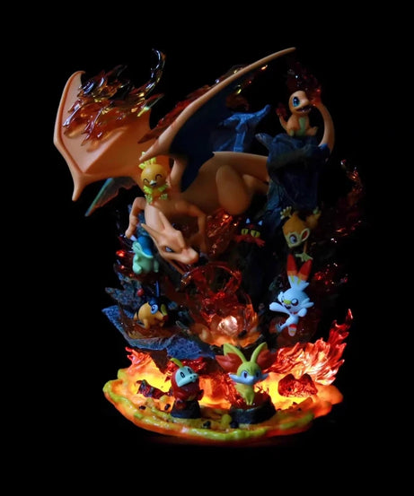 Pokemon Light-Up Figure 32cm Fire Type Family Set Charizard GK Glowing Anime Statue PVC Toy With Base Desktop ornament Boy Gift
