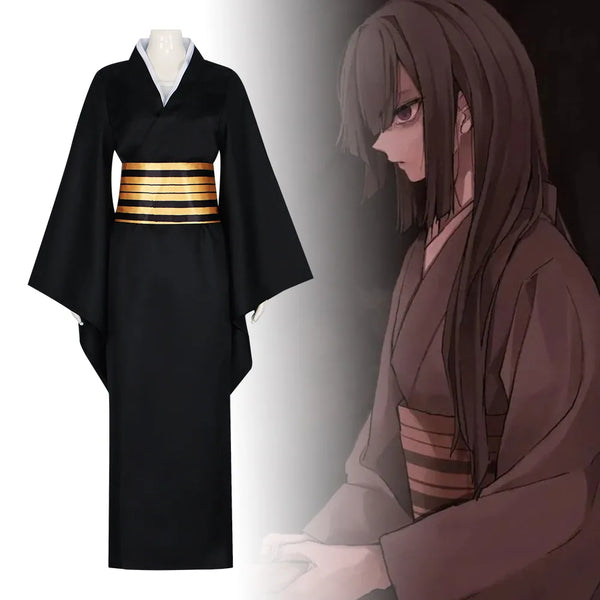 Anime Demon Slayer Nakime Cosplay Costume – Black Kimono & Wig Set