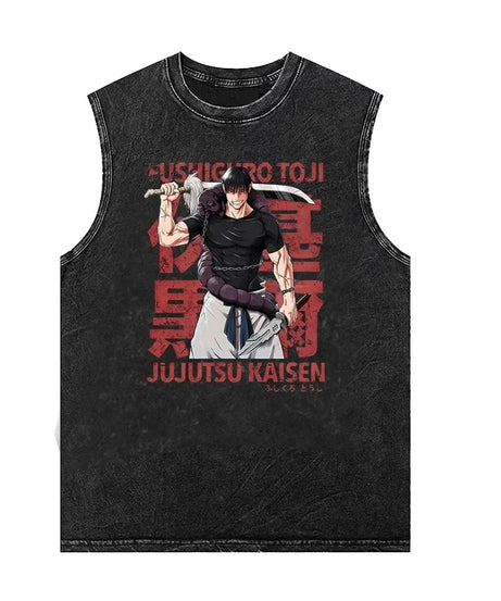 Anime Graphic Tank Tops Man Sleeveless Shirt Vintage Washed Vest  Summer Y2k Clothes Casual T Shirt Harajuku Streetwear