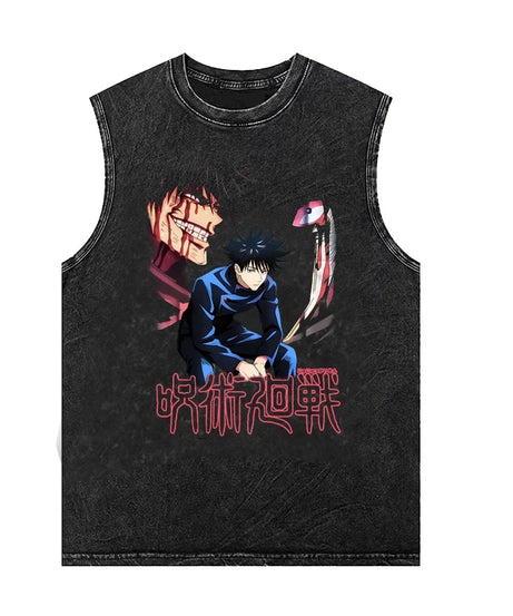 Men's Tank Tops Anime Gojo Jujutsu Man Sleeveless Shirt Summer New Women's Oversized Vintage Washed Vest Gym T Shirt Y2k Clothes