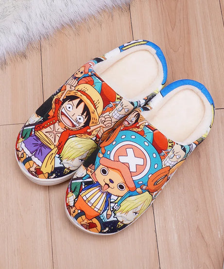 Anime One Piece Luffy Chooper Dragon Ball Goku Hatsune Winter Warm Plush Men Women Couple Shoes Home Slipper Stuffed Plush Gift
