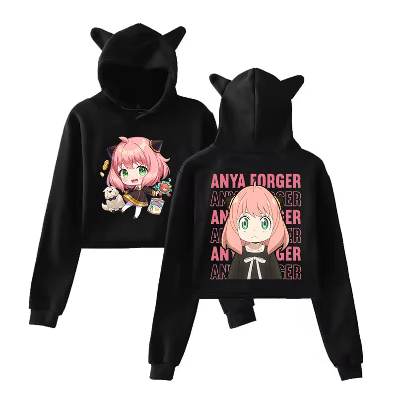 Spy x Family Anya Forger Cat Ear Crop Top Hoodie Kawaii Streetwear Pullover 7