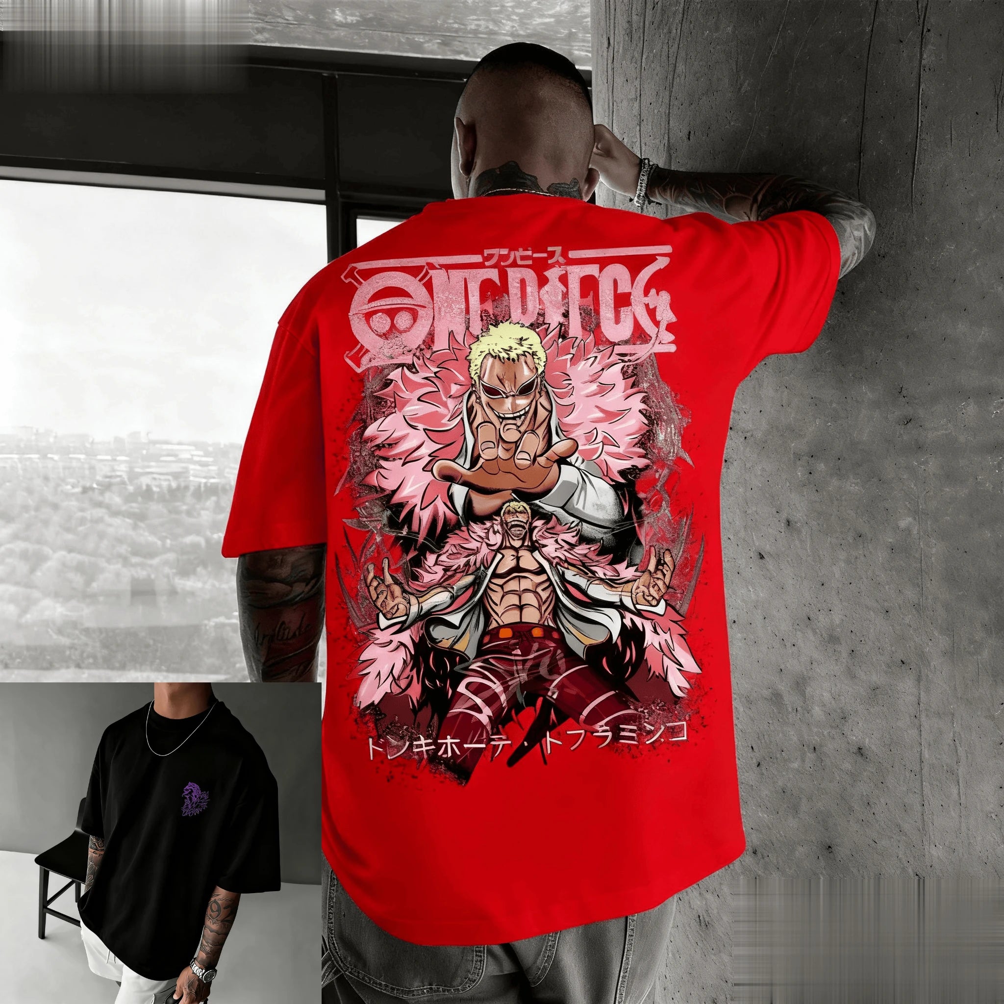 New Unisex One Piece Doflaminggo Anime Men T Shirt Short Sleeve Tee Summer Y2k Graphic Streetwear Casual Top Oversized