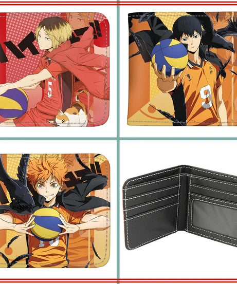 Anime Haikyu!! Short PU Leather Wallet Cute Hinata Shoyo Kageyama Tobio Folding Purse