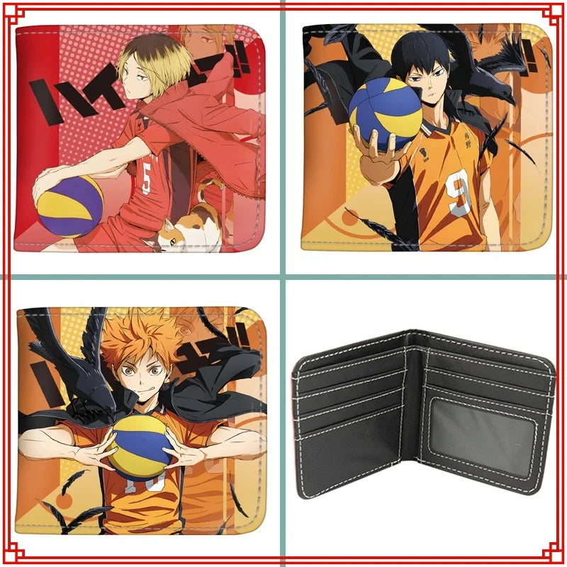 Anime Haikyu!! Short PU Leather Wallet Cute Hinata Shoyo Kageyama Tobio Folding Purse