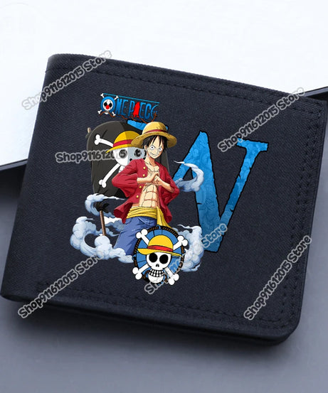 One Piece Letter Men Short Wallet Man Luffy Alphabet Canvas Wallet Man Credit ID Card Holder Anime Foldable Pocket Coin Purse