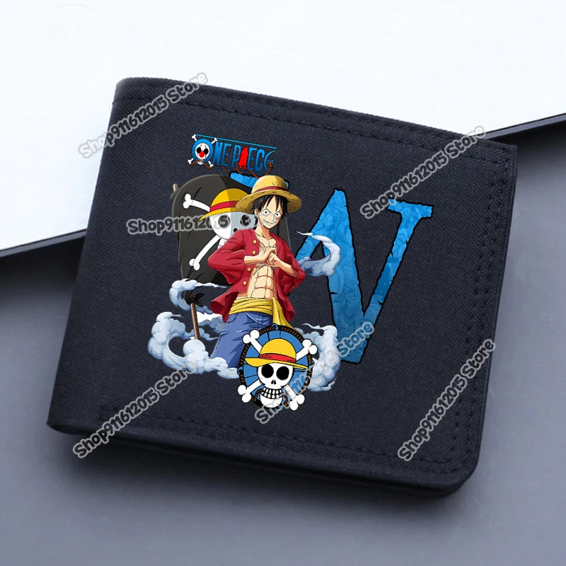 One Piece Letter Men Short Wallet Man Luffy Alphabet Canvas Wallet Man Credit ID Card Holder Anime Foldable Pocket Coin Purse